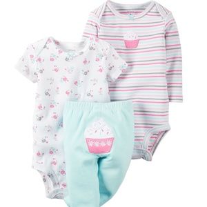 Carter’s Baby Girl’s 3pc Bodysuit Set Cupcake‎